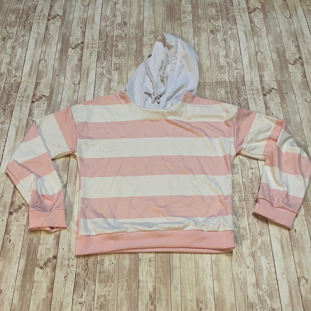 Pink and white striped hoodie